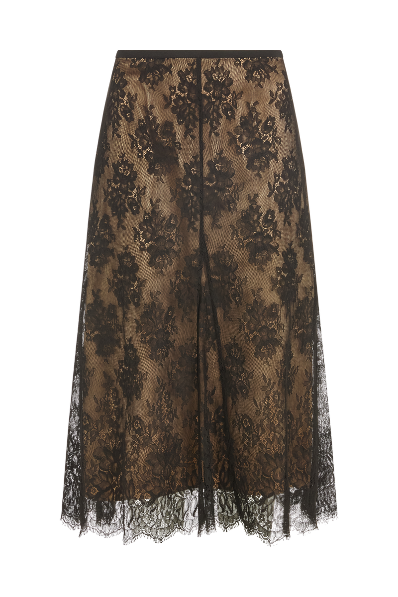 Midi A Line Godet Skirt In Lace