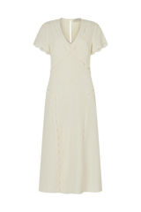 Flutter Sleeve Dress with Scallop Trim in Linen Blend