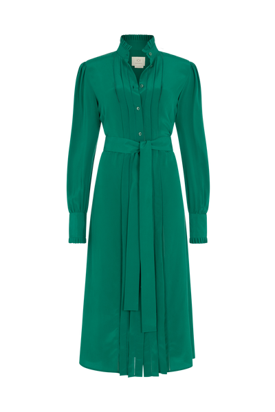Pleat Front Shirtdress in Silk