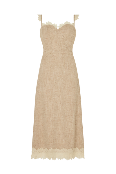 Bustier Midi Dress with Lace in Wool Silk
