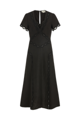 Flutter Sleeve Dress with Scallop Trim in Linen Blend