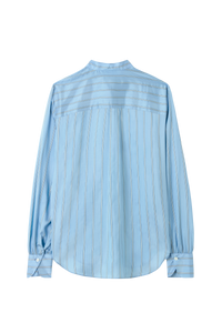 Collarless Blouse in Striped Silk