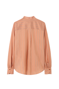 Collarless Blouse in Striped Silk