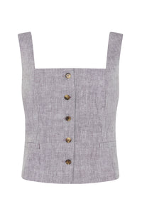 Linen Square Neck Fitted Waistcoat