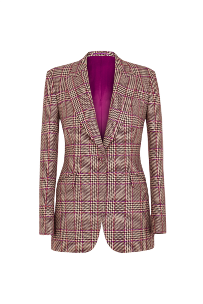 Single Breasted Jacket in Purple Checked Tweed