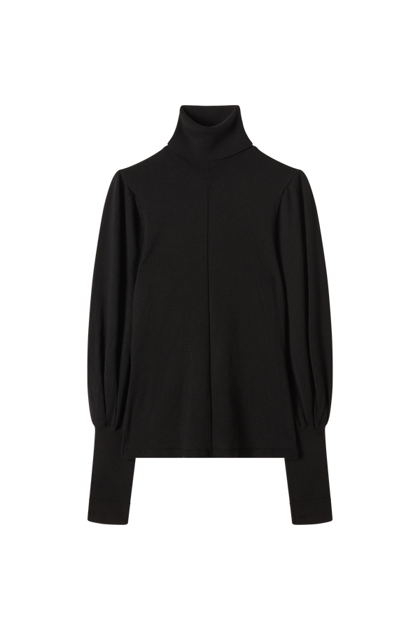 Turtleneck with Puff Sleeve in Merino Silk