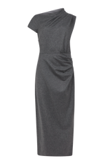 Off Shoulder Draped Midi Dress in Wool