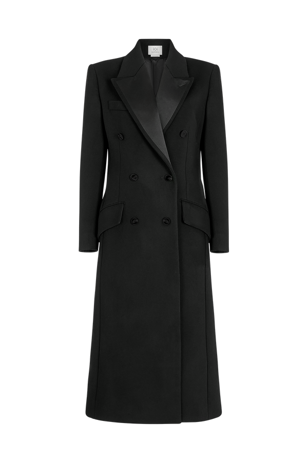Double Breasted Overcoat with Contrast Lapel in Wool