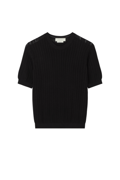 Pointelle Short Sleeve Tee in Knitted Silk