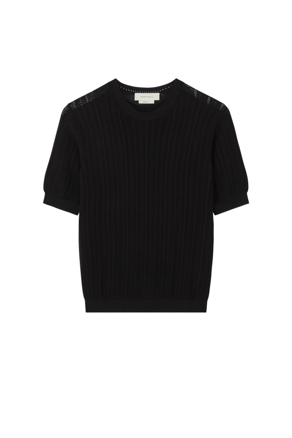 Pointelle Short Sleeve Tee in Knitted Silk