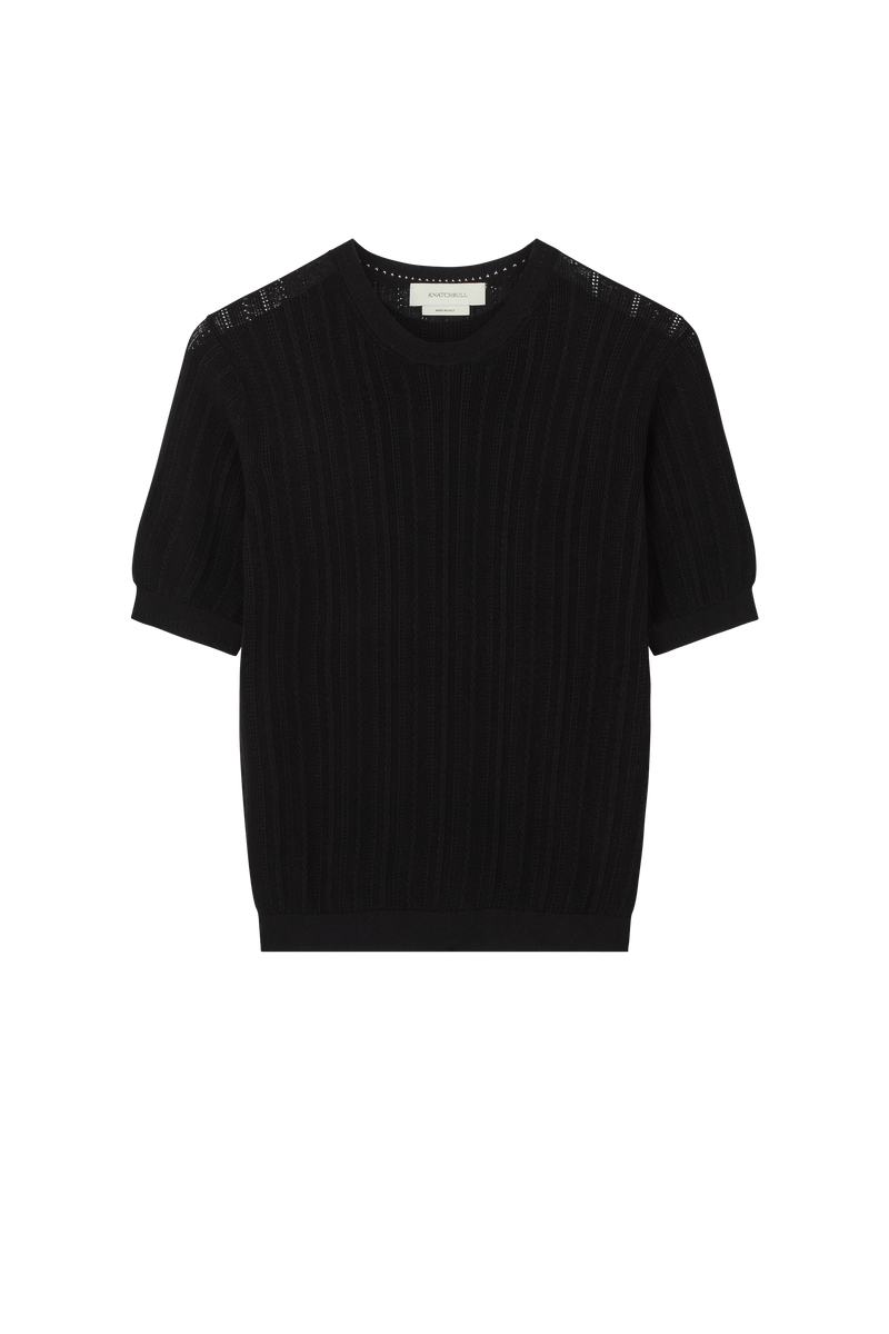 Pointelle Short Sleeve Tee in Knitted Silk