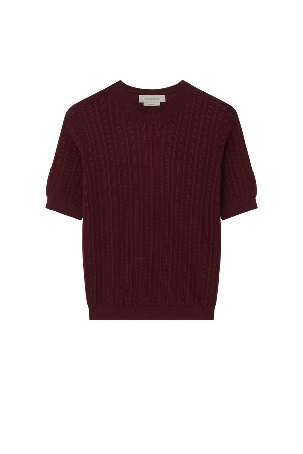 Pointelle Short Sleeve Tee in Knitted Silk