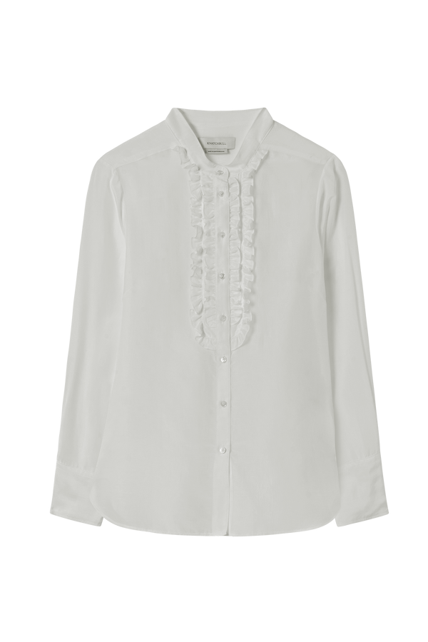 Ruffle Front Blouse in Cotton Silk