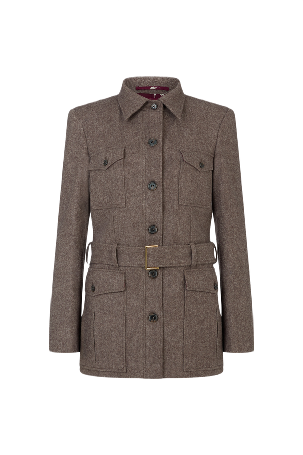 Safari Jacket in Brown Herringbone