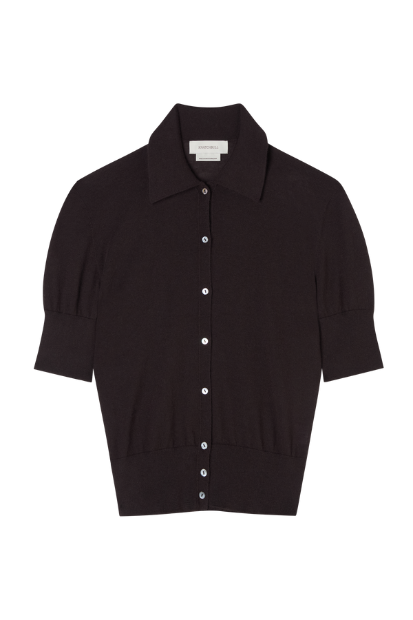Short Sleeve Polo Cardigan in Fine Gauge Light Cashmere
