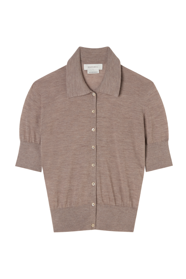 Short Sleeve Polo Cardigan in Fine Gauge Light Cashmere