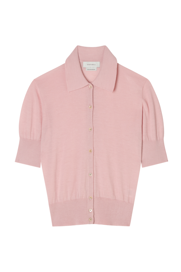 Short Sleeve Polo Cardigan in Fine Gauge Light Cashmere