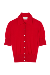Short Sleeve Polo Cardigan in Fine Gauge Light Cashmere
