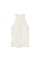 Sleeveless Top with Bow Halterneck in Silk Satin