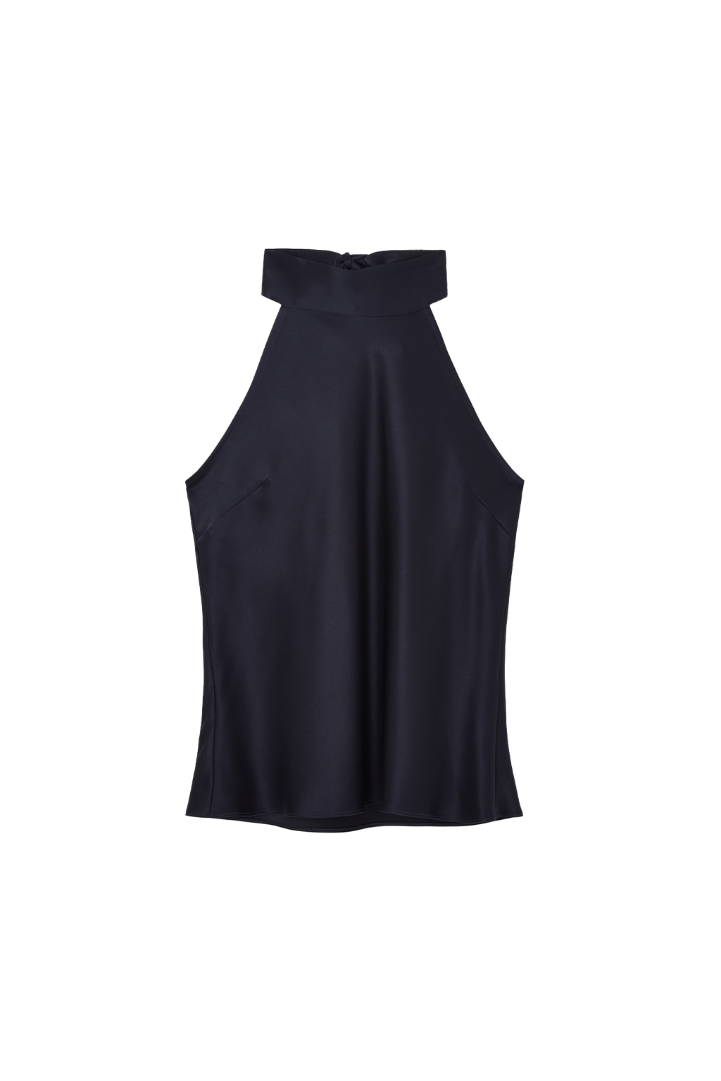Sleeveless Top with Bow Halterneck in Silk Satin