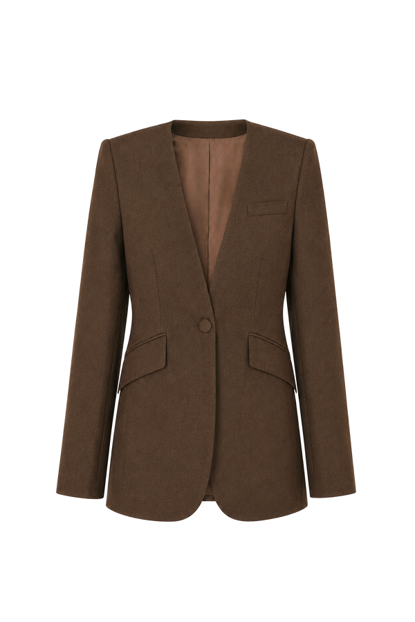 Collarless Single Breasted Jacket in Linen