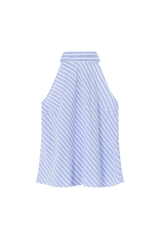 Sleeveless Top with Bow Halterneck in Silk Cotton