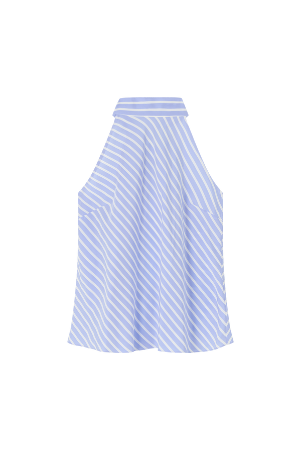 Sleeveless Top with Bow Halterneck in Silk Cotton