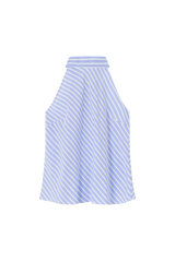 Sleeveless Top with Bow Halterneck in Silk Cotton