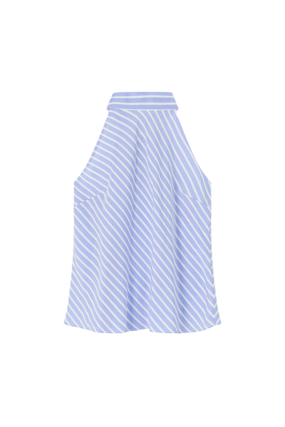 Sleeveless Top with Bow Halterneck in Silk Cotton