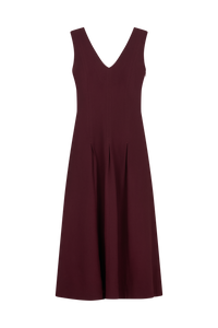 V-Neck Midi Dress in Wool Crepe